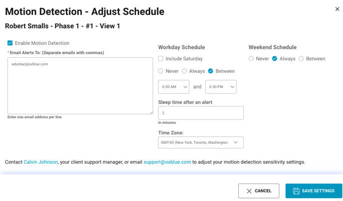 adjust motion detection settings